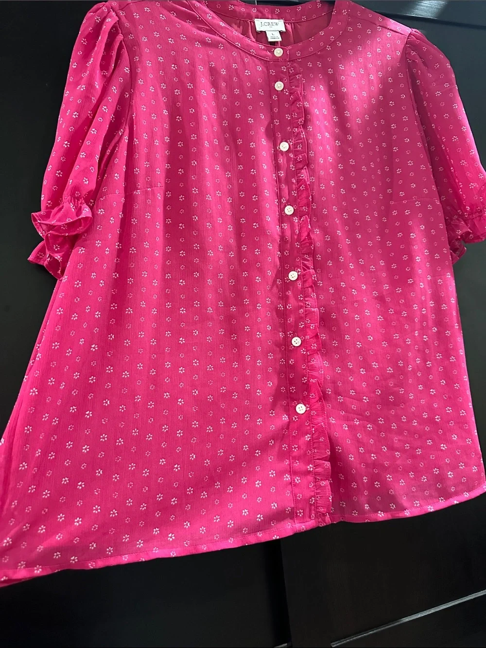 J. Crew Bright Pink Ruffle-Trim Button Front Blouse